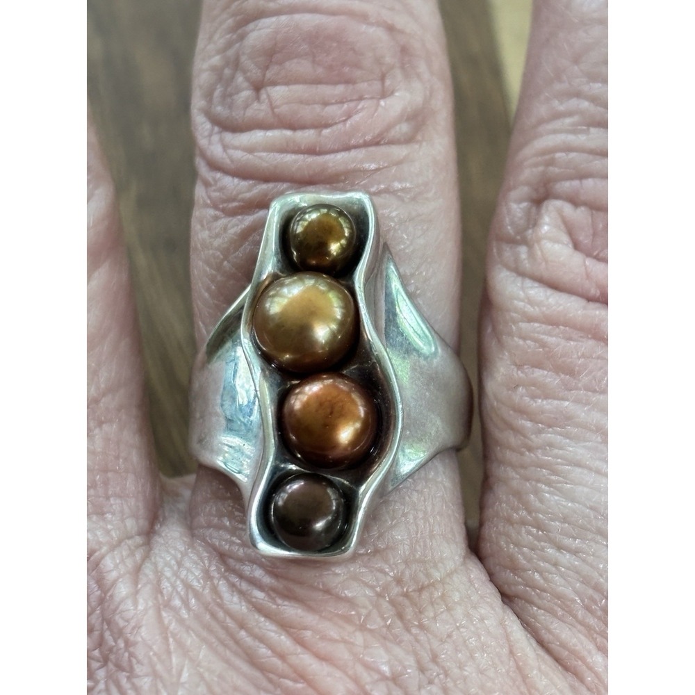 HAGIT GORALI ISRAEL 925 STERLING SILVER AND TAHITIAN PEARLS RING SIZE 10 - Picture 6 of 7